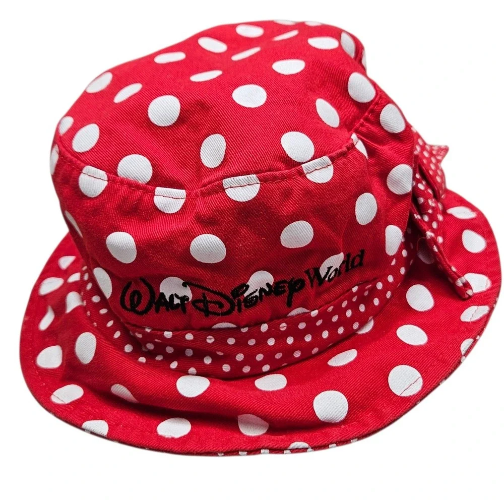 Disney Parks Minnie‎ Mouse Red White Polka Dot Bucket Hat Bow Authentic Original